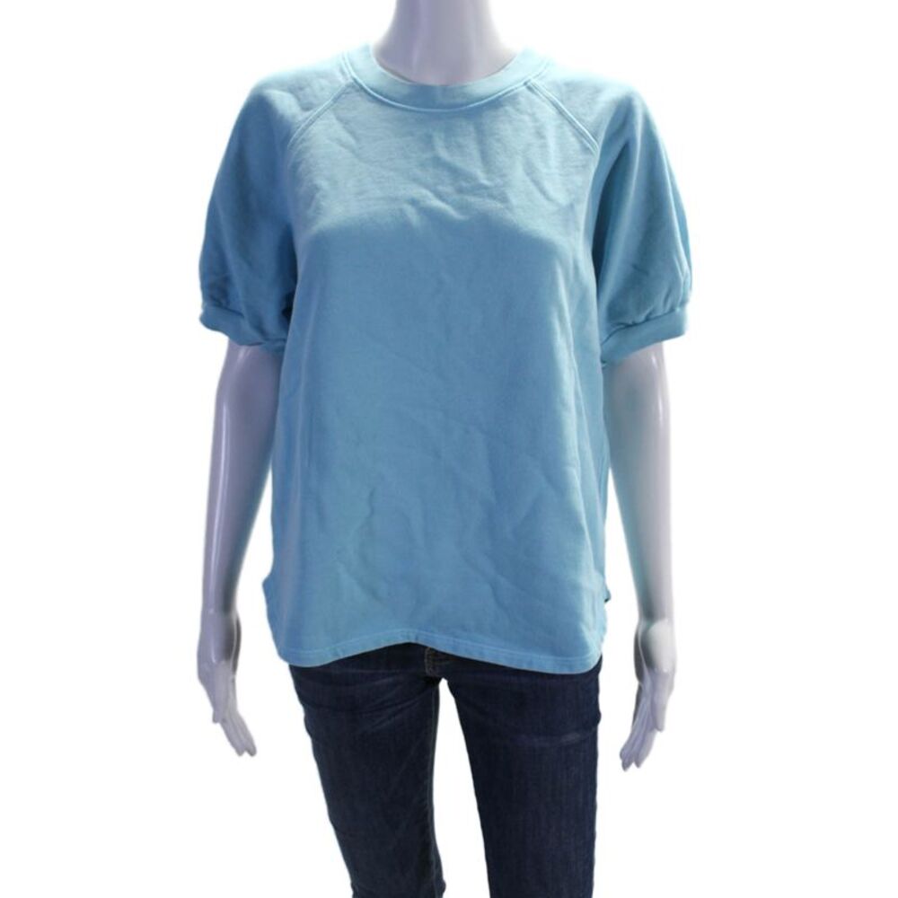 Leallo Womens Round Neck Short Sleeve Knit Pullover Crewneck Blue Size S